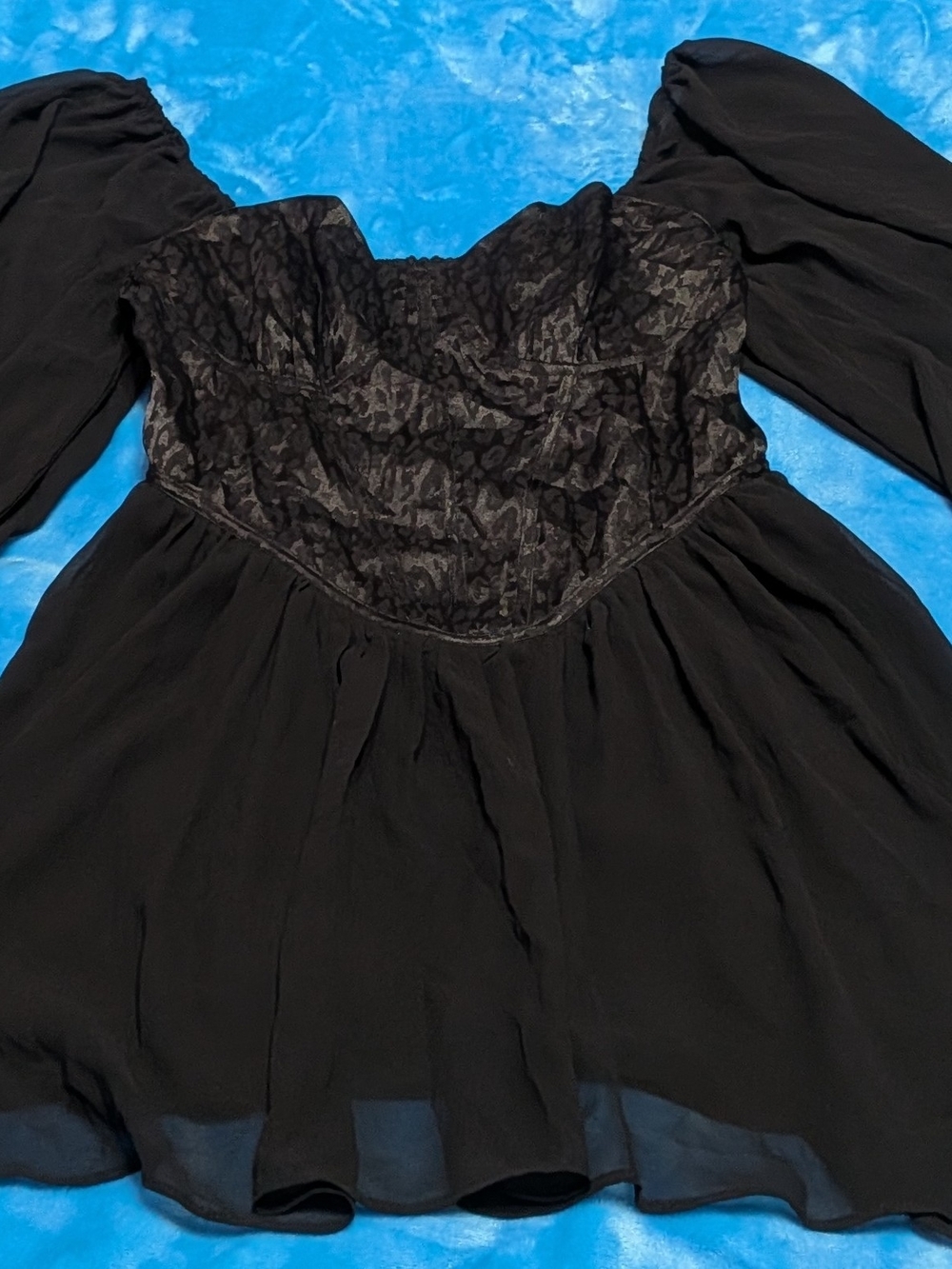 Strapless Black Lace-Panel Chiffon Dress